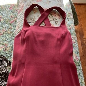 Crossback sheath dress in soft salmon pink/light red. UK 10P = US 4-6.P